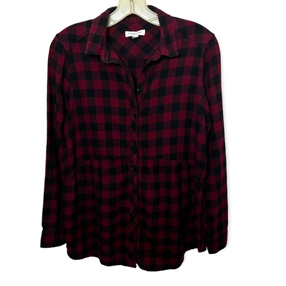 Beach Lunch Lounge Women's Red & Black Plaid Flannel Button Up Shirt Size Small - Picture 13 of 13